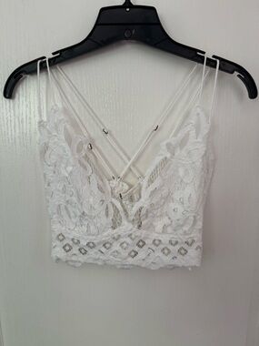 Free People Adella White Lace Bralette with Floral Applique